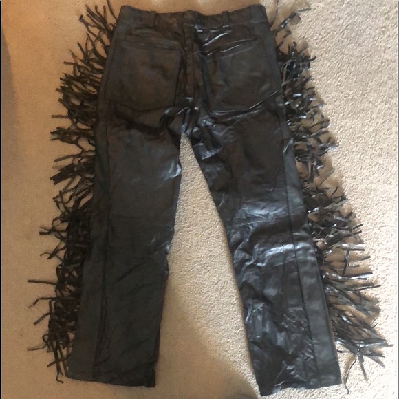 Men’s Vintage Leather pants with fringe and liner inside. 32 W 29L - Picture 4 of 5